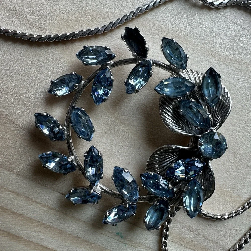 VTG Van Dell Pendant Necklace 14 Inch Blue‎ Crystals 925 Sterling 13.1g READ